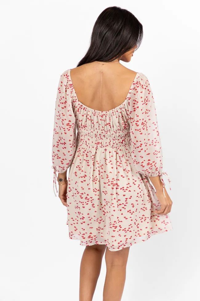 Unconditional Love Ivory Heart Print Mini Dress FINAL SALE