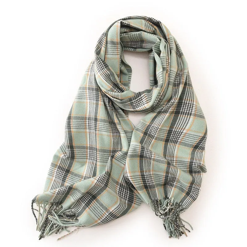 Unisex Contrast Color Plaid Tassel Warm Imitation Cashmere Scarf