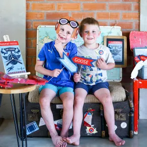 Vintage Blimp and Biplane Photo Booth Decorations | Military Airplanes Photo Booth Props