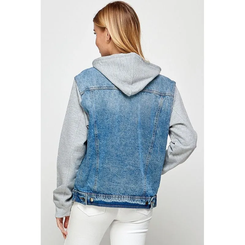 Women's Denim  Jacket with Fleece Hoodies