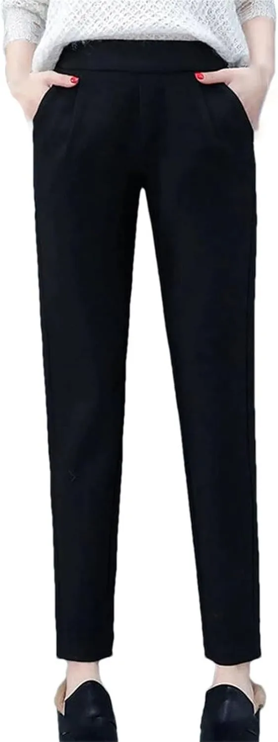 Women's Harem Pencil Pants Winter High Waist Elastic Style Suit Pants Trousers