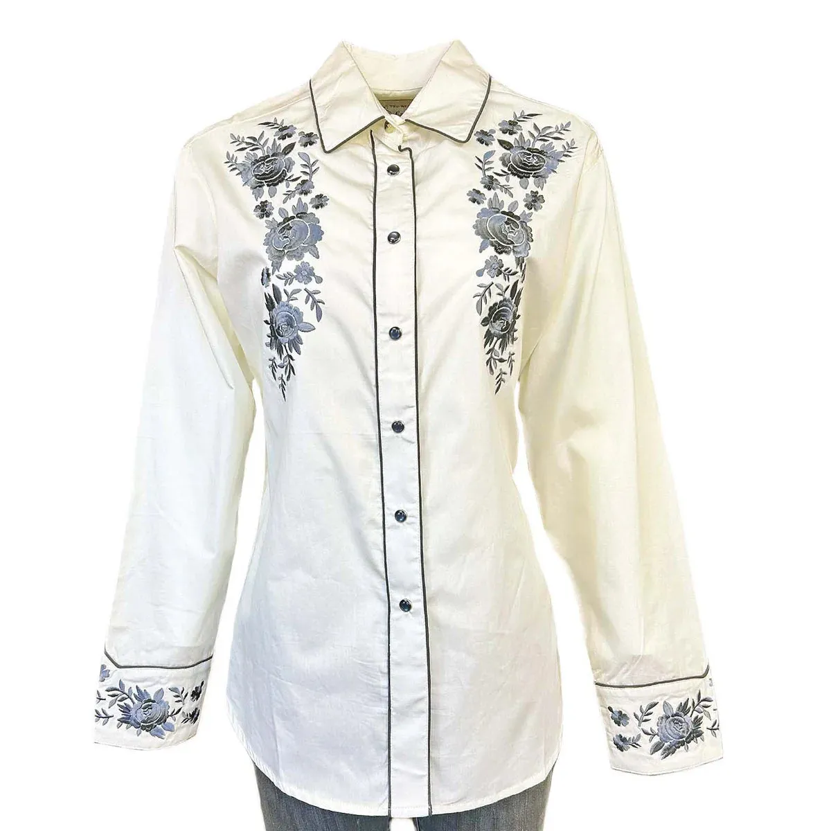 Women's Vintage Western Shirt Collection: Rockmount Blue Floral Bouquet