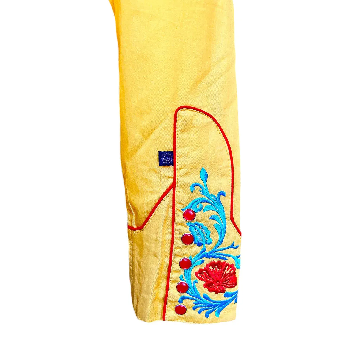 Women's Vintage Western Shirt Collection: Rockmount Fancy Floral Blue Red Embroidery Yellow
