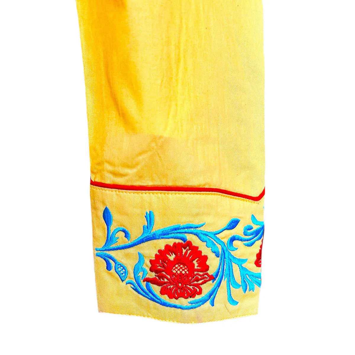 Women's Vintage Western Shirt Collection: Rockmount Fancy Floral Blue Red Embroidery Yellow