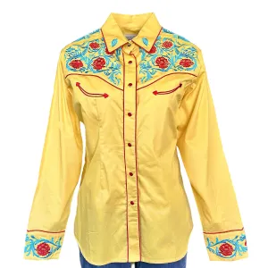 Women's Vintage Western Shirt Collection: Rockmount Fancy Floral Blue Red Embroidery Yellow