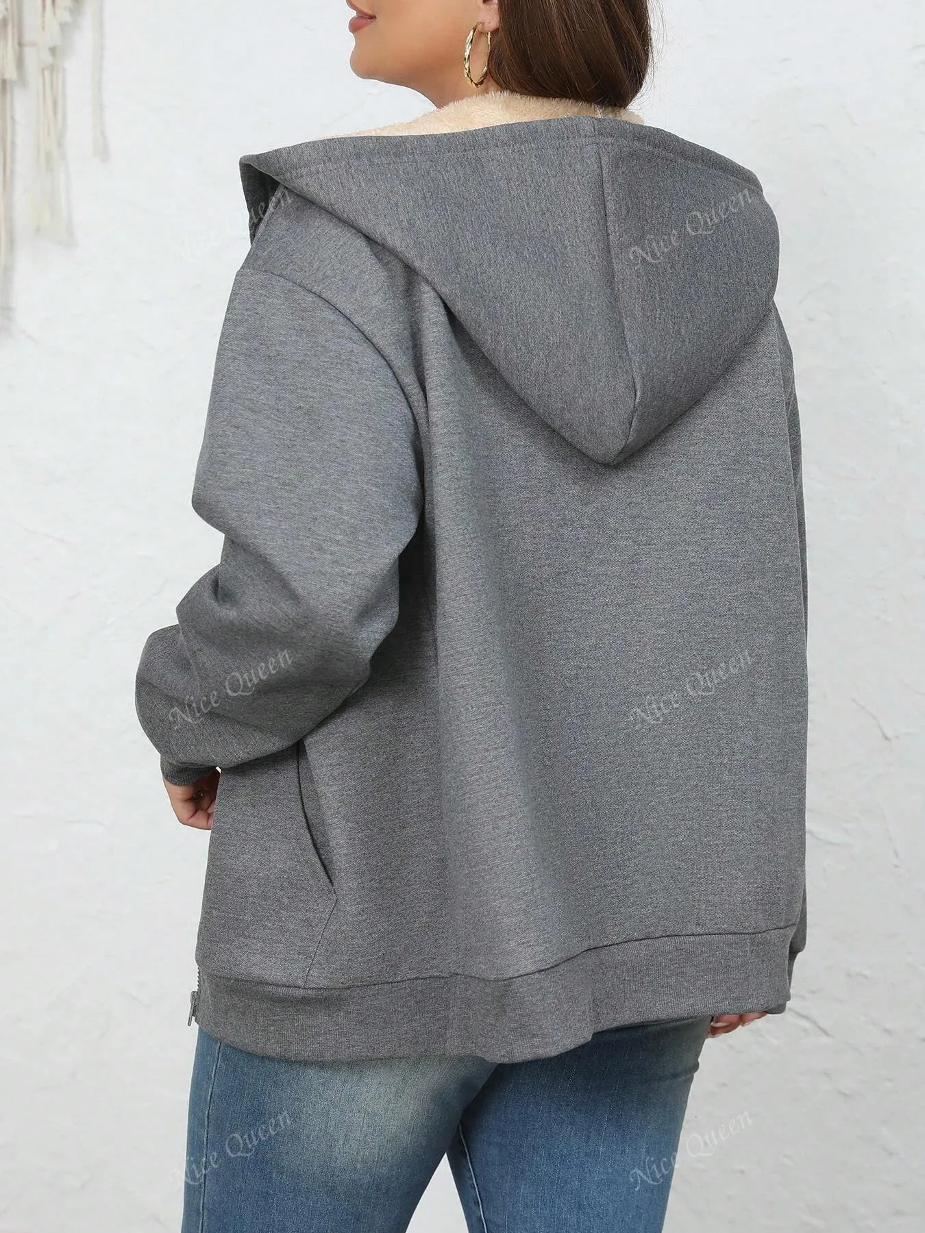 Women's Winter Warm Plus Fleece Thick Pocket Hooded Sportswear Jacket