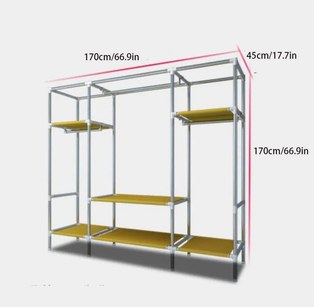 YANFAMING Closet Organizer Wardrobe Closet Portable Closet Shelves, Steel Pipe Thickened Reinforced Blackout Cloth Fabric Storage Assembly Wardrobe,B_66.9 x 66.9 x 17.7in